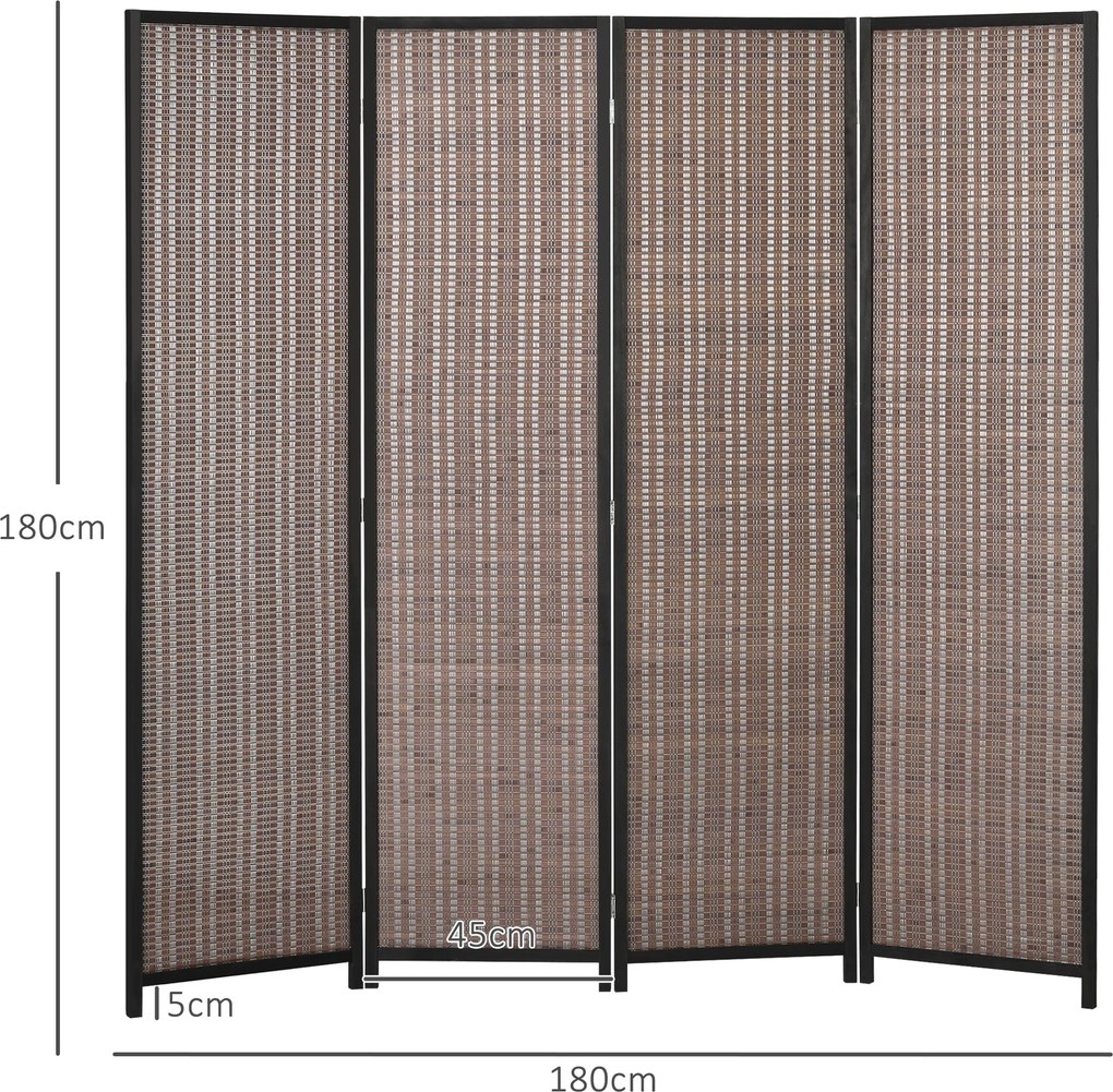 Biombo de madeira 180 x 180 cm para divisão de espaços, divisória dobrável de 4 painéis, castanho