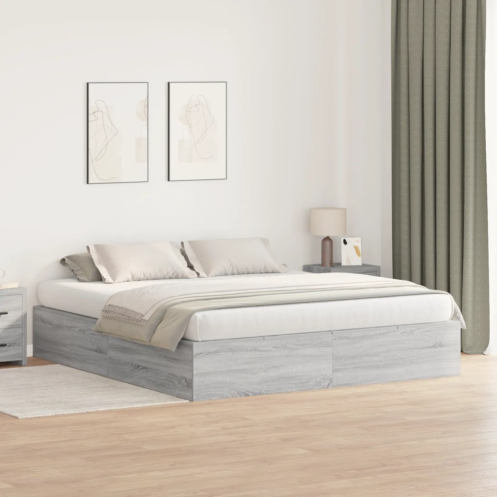 Estrutura de Cama Armazenamento vidaXL Cinza Sonoma 200x200 cm