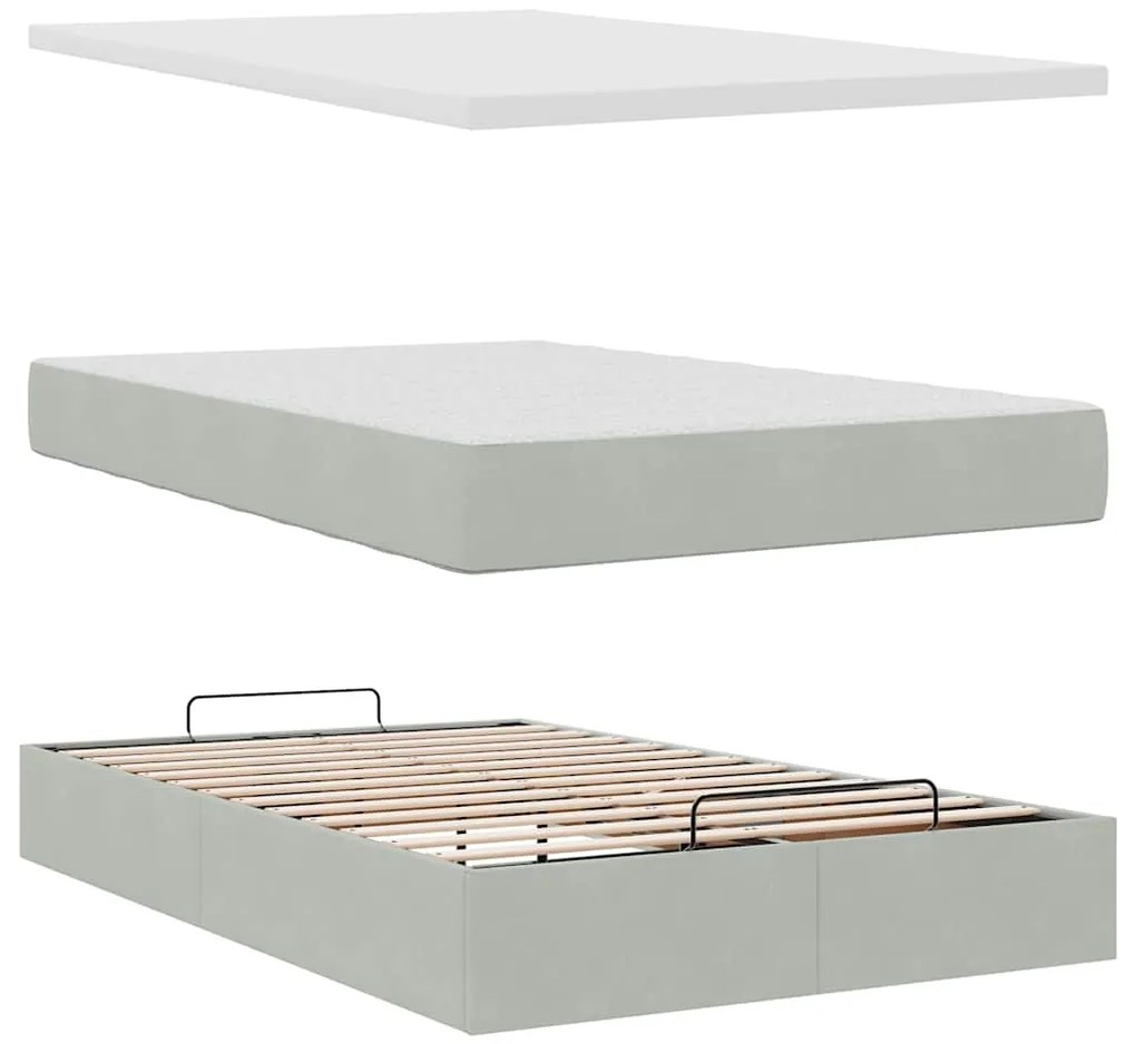 Cama otomana com colchão cinza claro 120x190 cm Veludo