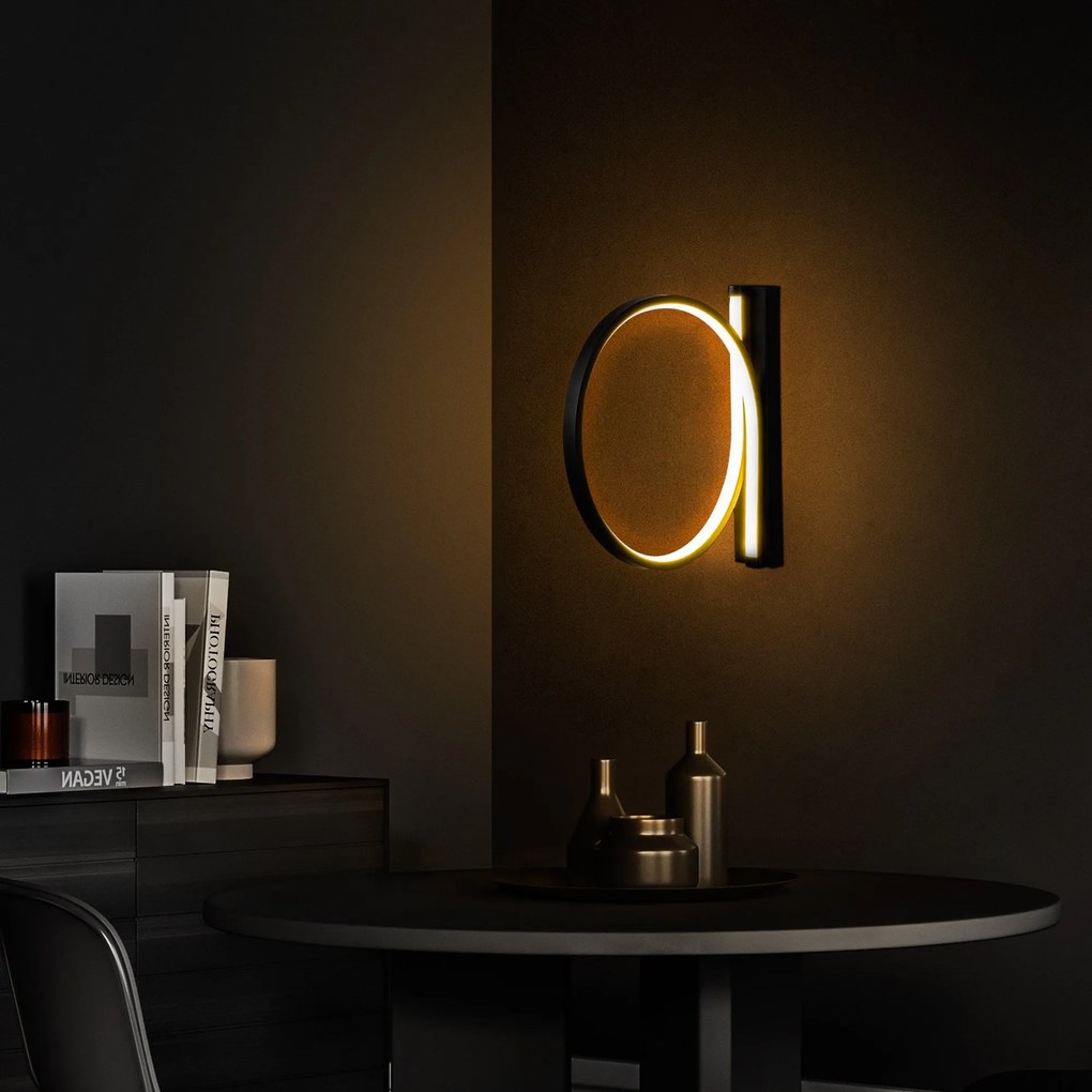 Aplique de Parede Halka – Preto – Diâmetro 30 cm, Profundidade 50 cm