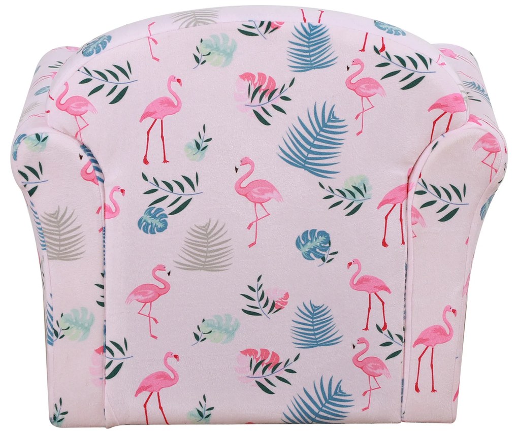 HOMCOM Poltrona para Crianças acima de 3 Anos com Desenhos de Flamingos Estrutura de Madeira e Estofado em Flanela 50x39x44 cm Rosa