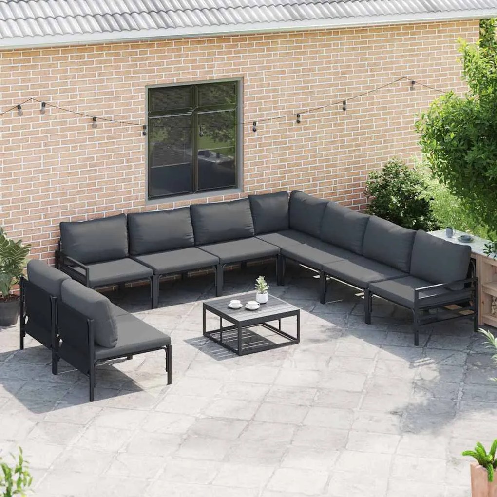 Conjunto de Sofá de Jardim 10 pcs Cinzento-escuro Aço