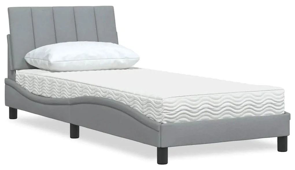 Cama com colchão 90x190 cm tecido cinzento-claro