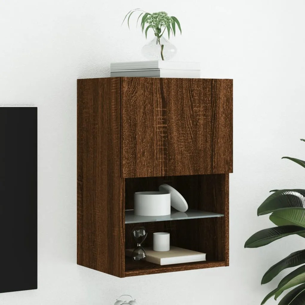 vidaXL Móvel de TV com luzes LED 40,5x30x60 cm carvalho castanho