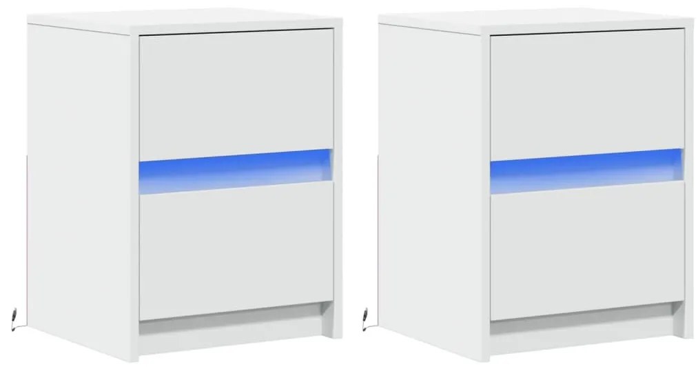 Mesas de cabeceira c/ luzes LED 2 pcs derivados madeira branco