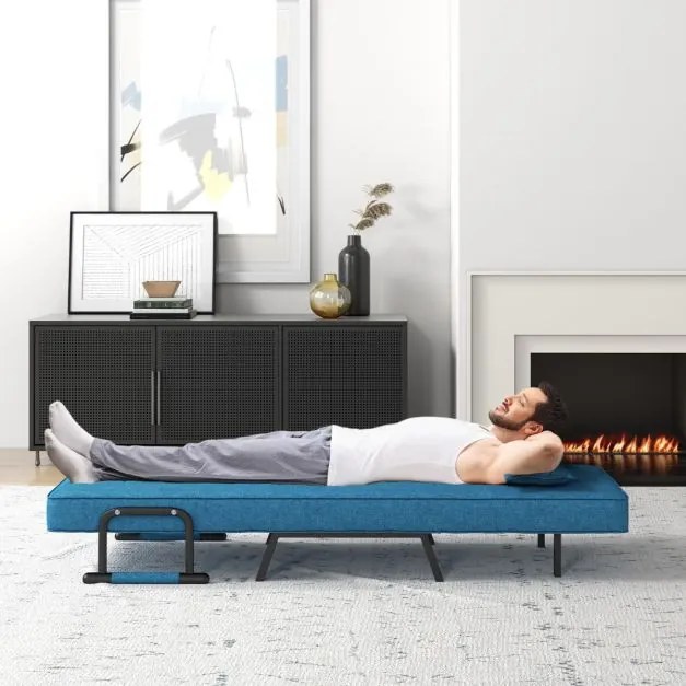 Sofá-cama convertível poltrona individual dobrável ajustável Costas ajustáveis Almofada amovível Assento estofado removível para escritório em casa Az