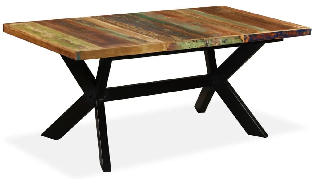 Mesa de jantar madeira reciclada maciça + aço em cruz 180 cm