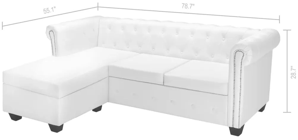 Sofá Chesterfield em L Couro Artificial Branco