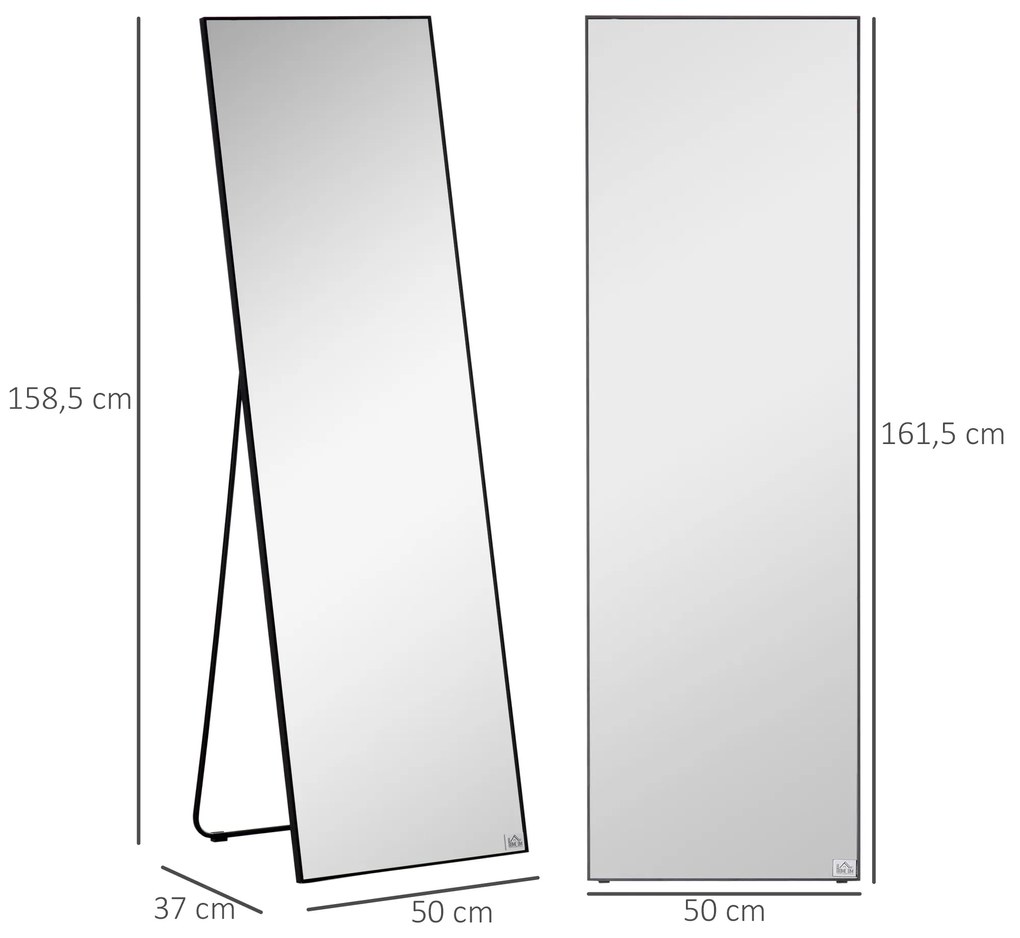Espelho de Pé Espelho de Corpo Inteiro de Liga de Alumínio com 2 Formas de Utilização 50x37x58,5 cm Preto