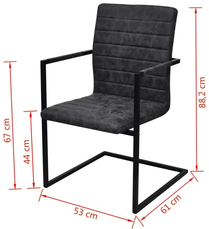 Cadeiras de jantar cantilever 2 pcs couro artificial preto
