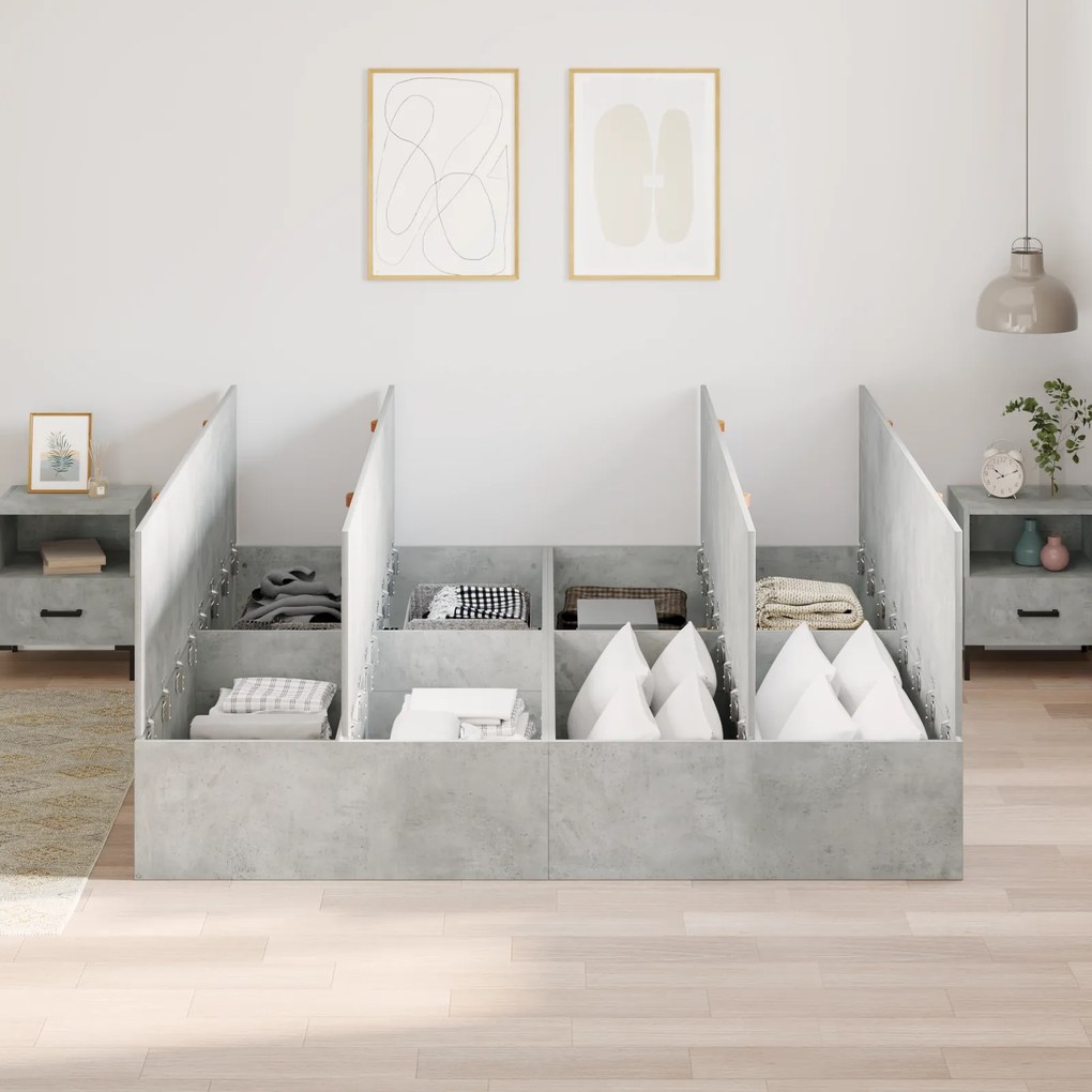 Cama de Armazenamento vidaXL Cinza Concreto 200x200 cm