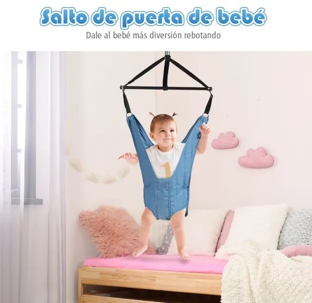 Baloiço Porta de bebé com alças elásticas ajustáveis para crianças dos 6 aos 12 meses  50 x 50 x 104 - 208 cm Azul