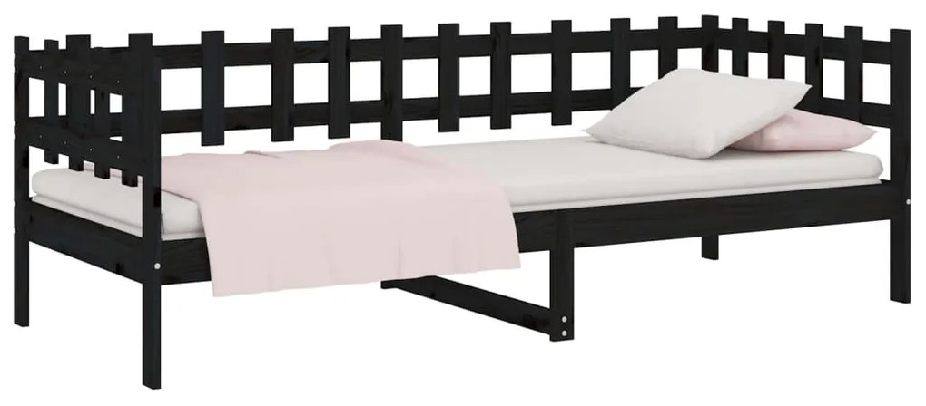 Sofá-cama 90x190 cm madeira de pinho maciça preto