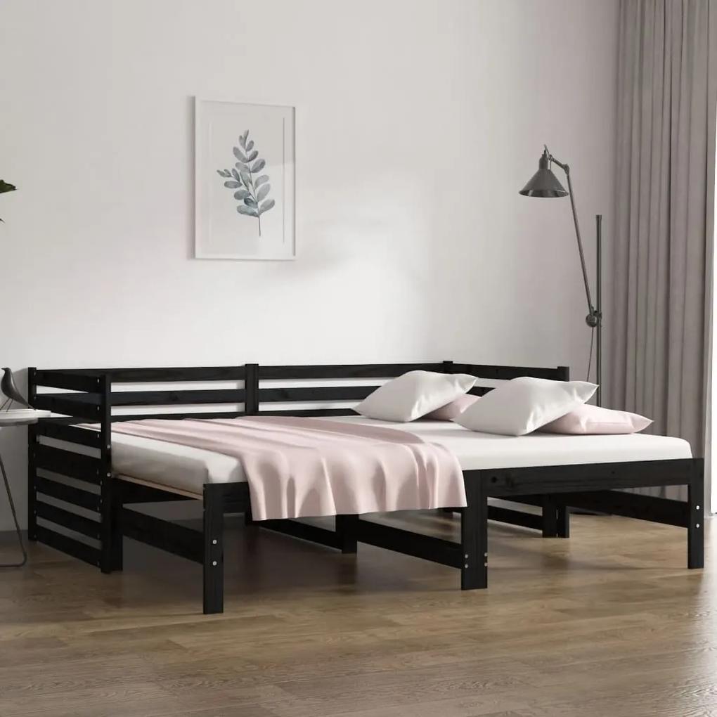 814673 vidaXL Estrutura sofá-cama de puxar 2x(90x190) cm pinho maciço preto