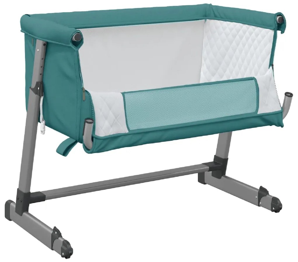 Cama de bebé com colchão tecido de linho verde