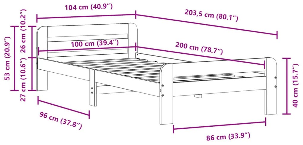 Cama sem colchão 100x200 cm pinho maciço castanho-mel