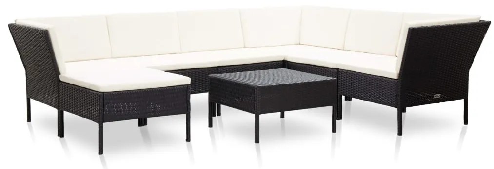 vidaXL 8 pcs conjunto lounge de jardim c/ almofadões vime PE preto