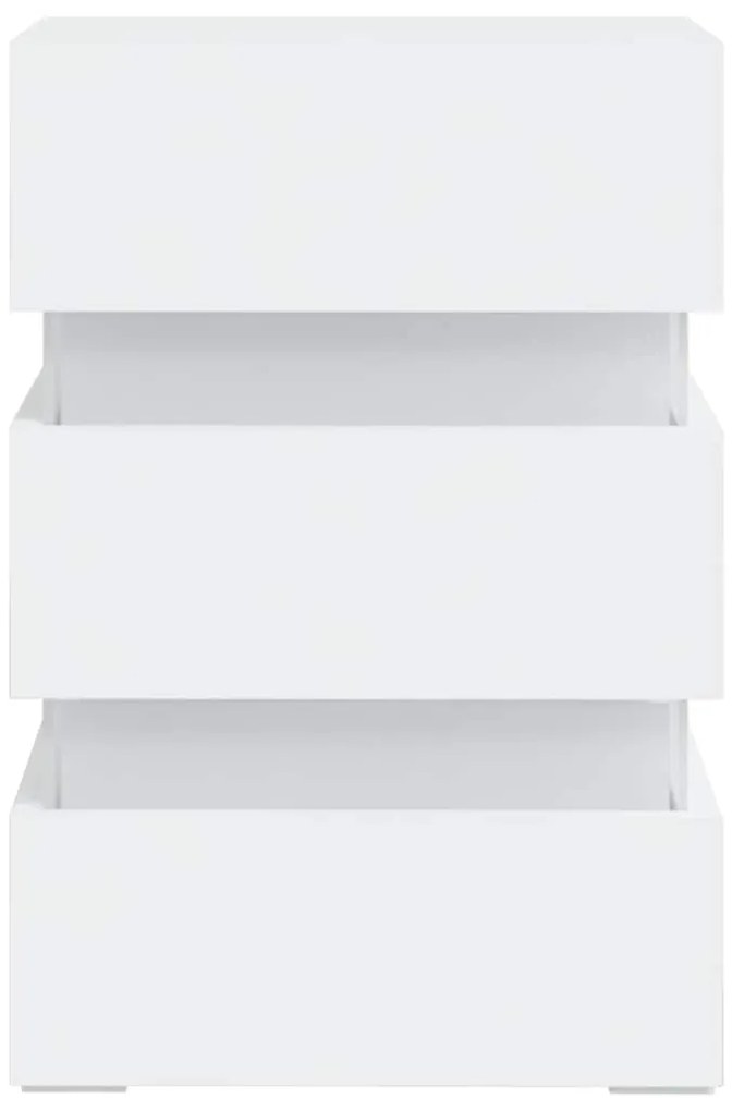 Mesa de cabeceira c/ luzes LED derivados de madeira branco
