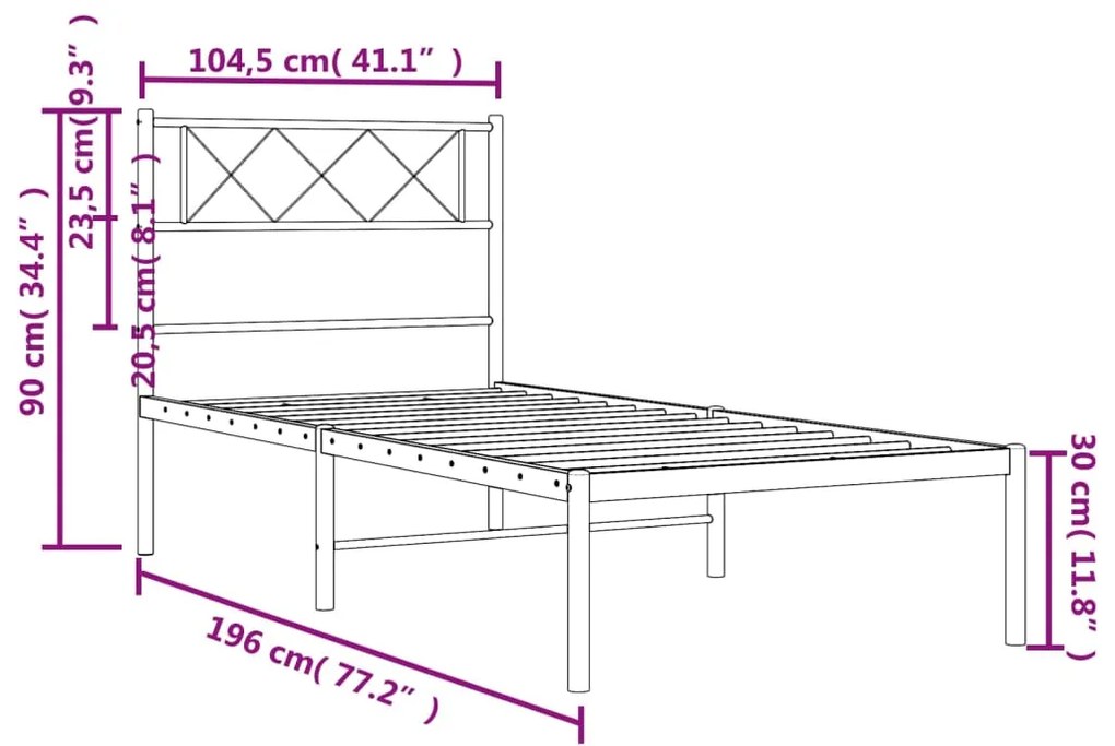 Estrutura de cama com cabeceira 100x190 cm metal preto