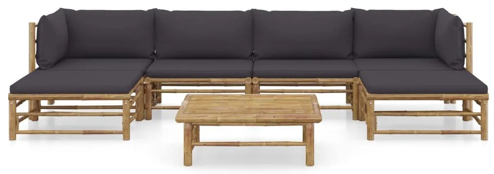 7 pcs conj. lounge jardim em bambu c/ almofadões cinza-escuro