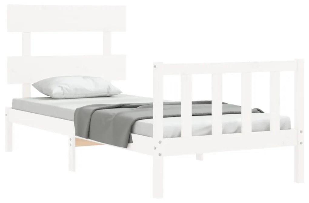 Estrutura de cama com cabeceira 100x200cm madeira maciça branco