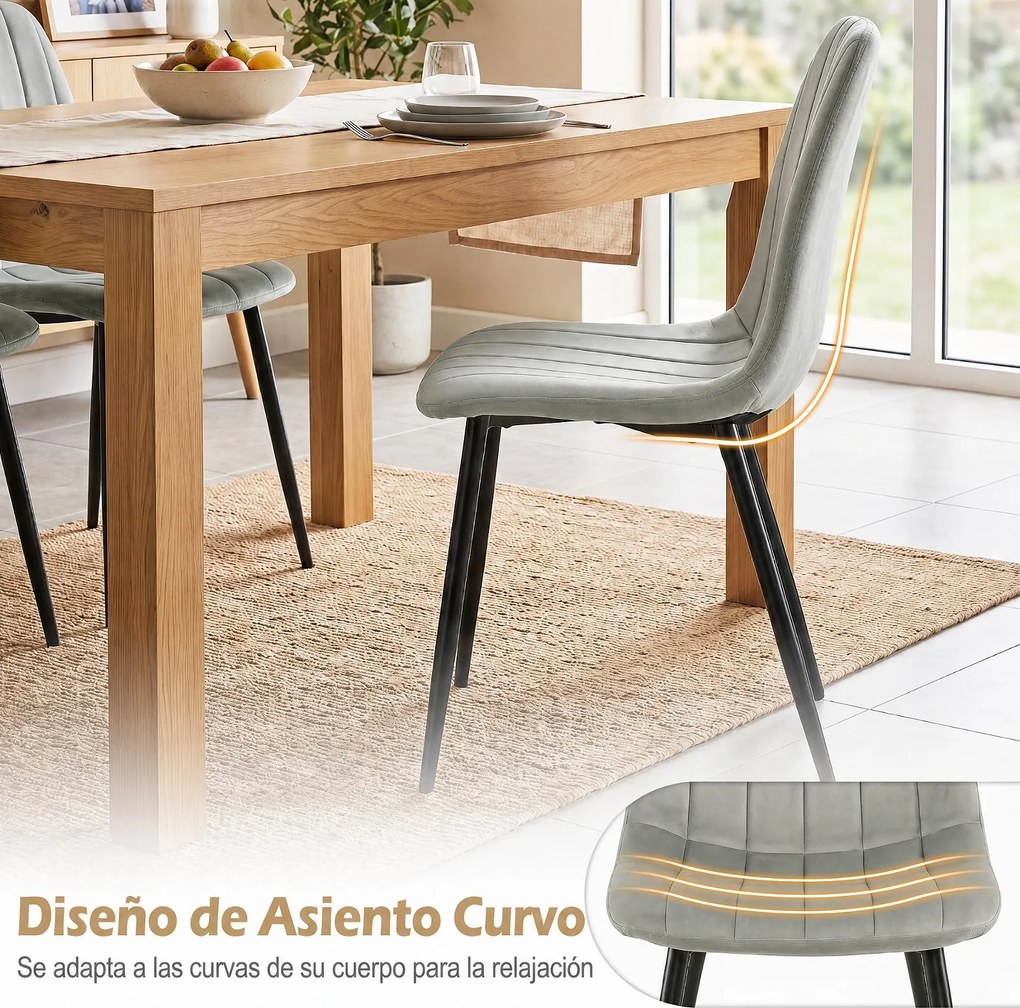 Conjunto de 4 Cadeiras de Jantar, 54 x 44,5 x 87 cm (MESA NÃO INCLUIDA), Estrutura Metálica Reforçada, Cinzento