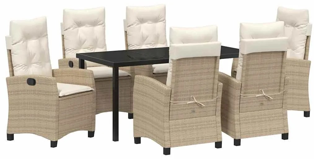 Conjunto de Jantar de Jardim com 7 Peças com Almofadas - Rattan PE Beg