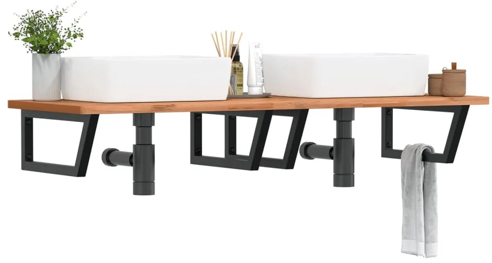 vidaXL Suportes de prateleira p/ lavatório 2pcs aço trapezoidais preto