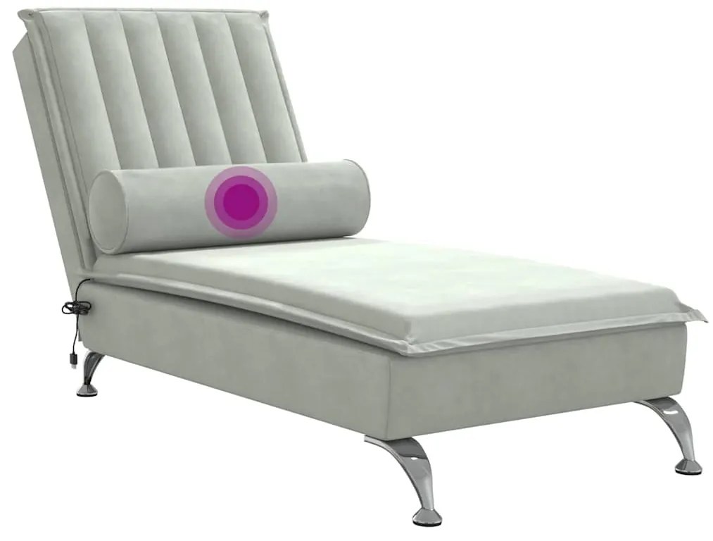 Chaise lounge de massagem com rolo veludo cinzento-claro