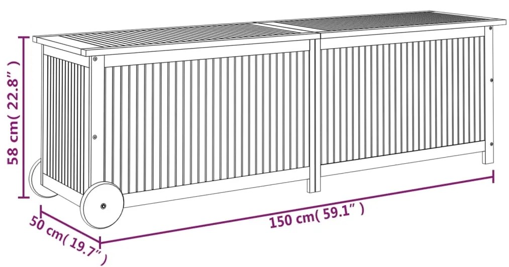 Caixa de arrumação p/ jardim c/ rodas 150x50x58cm acácia maciça