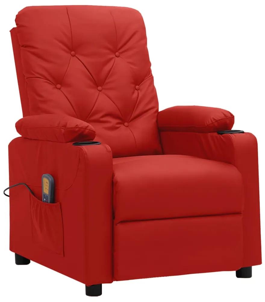 339135 vidaXL Poltrona massagens reclinável couro artificial vermelho tinto