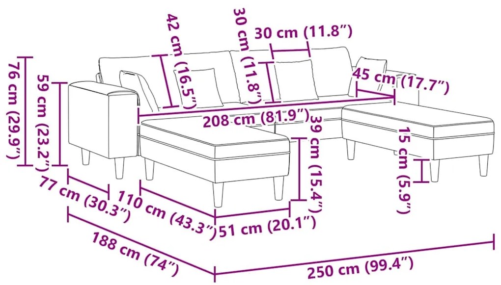 Sofá de Veludo com almofada 3 pcs Vinho Vermelho 208 cm Veludo
