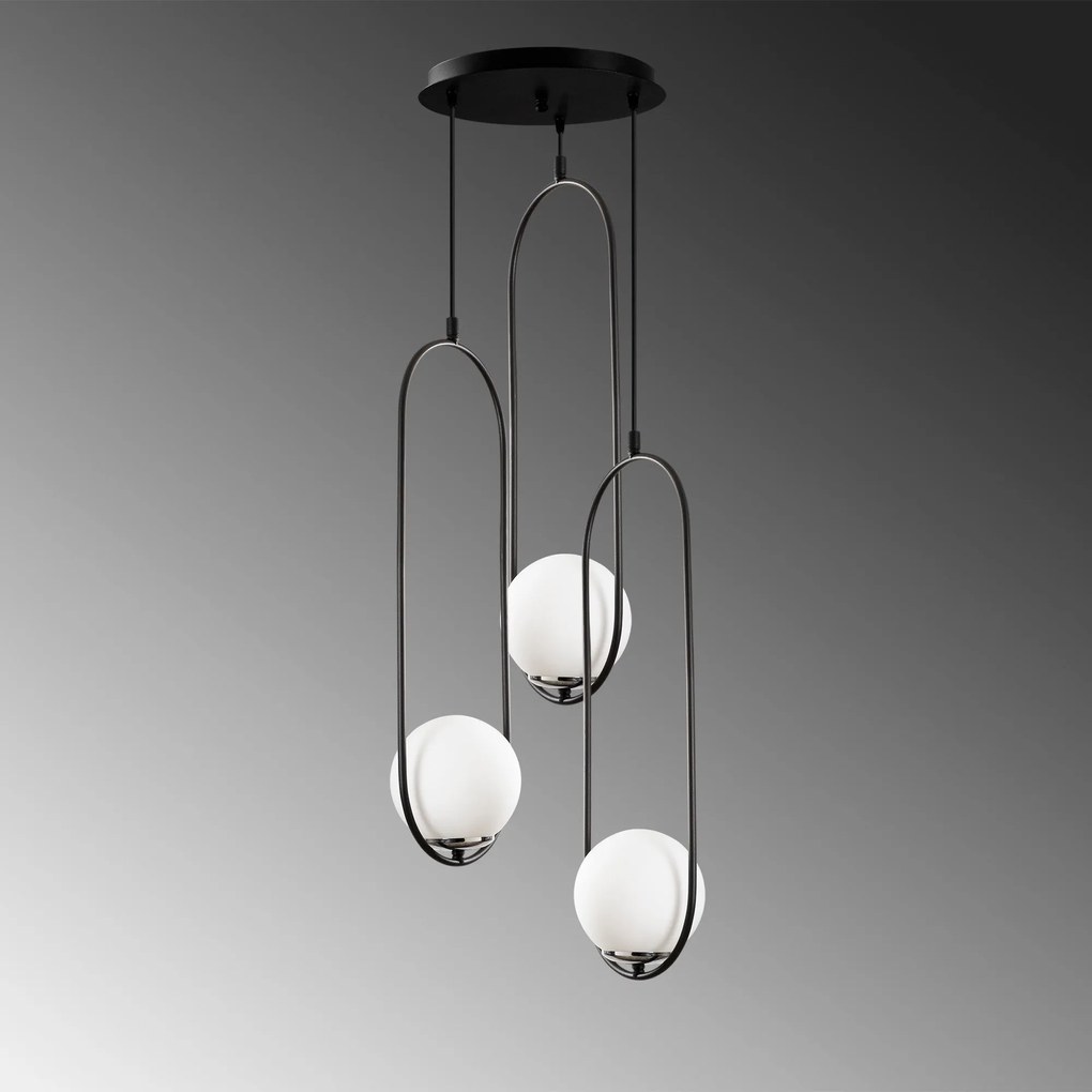 Candeeiro Suspenso Mudoni – Preto – Diâmetro 44 cm, Altura 146 cm