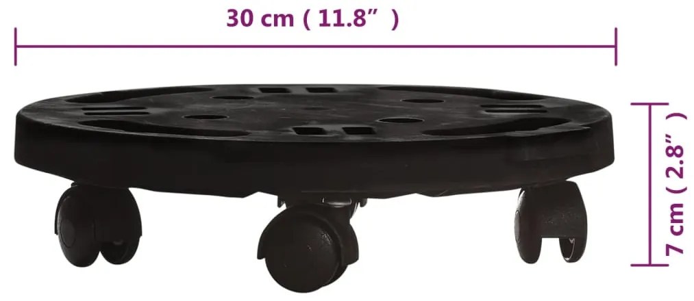Carrinho para plantas com rodas diâmetro 30 cm 170 kg preto