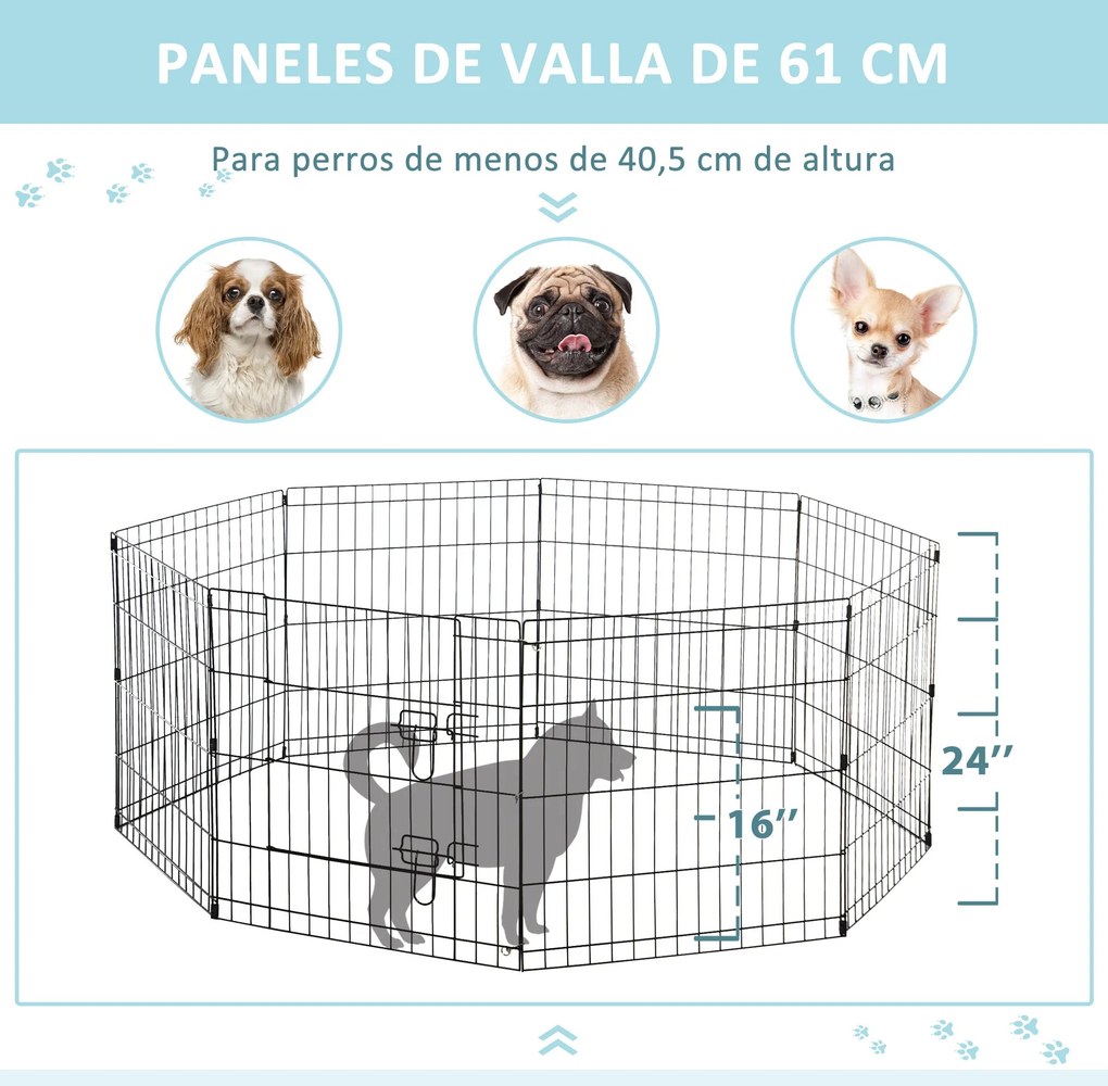 PawHut Parque para Cães 8 Painéis 61x61cm Dobráveis Gaiola Metálica pa