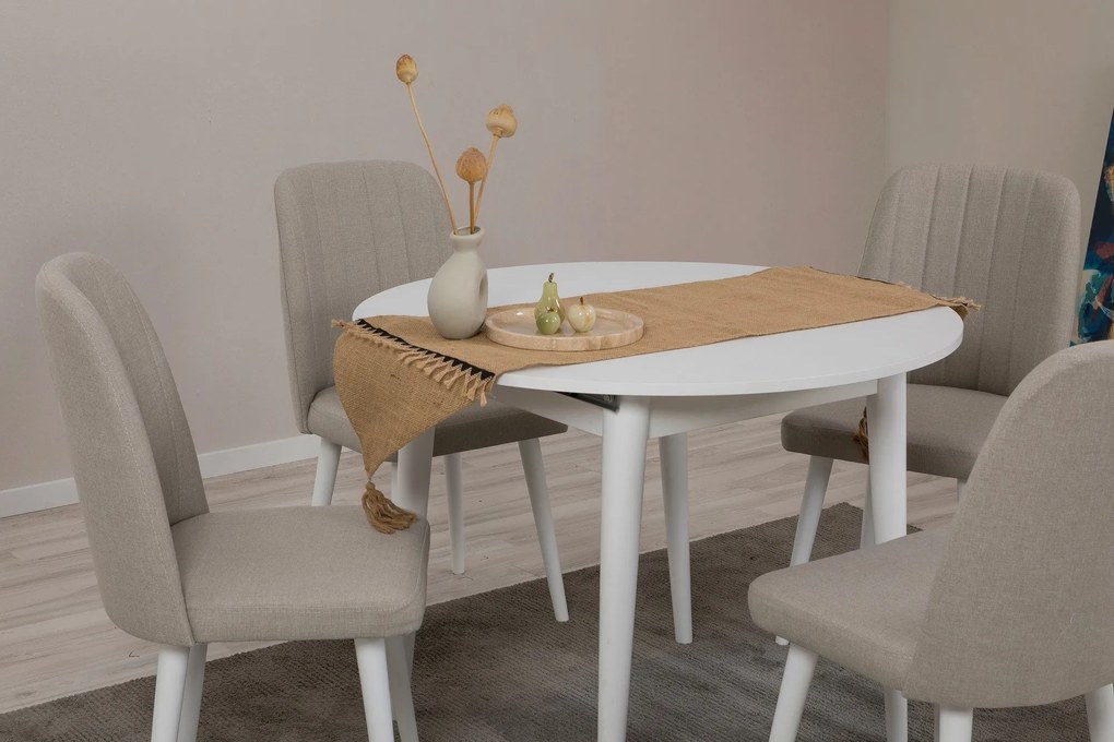 Conjunto de Mesa de Jantar Extensível e Cadeiras Vina – Branco e Creme