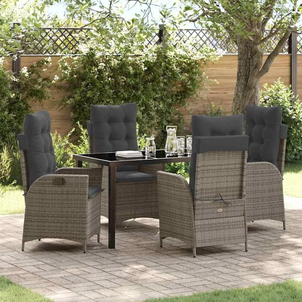 vidaXL Conjunto de Jantar de Jardim com 5 Peças e Almofadas Cinza em Rattan PE
