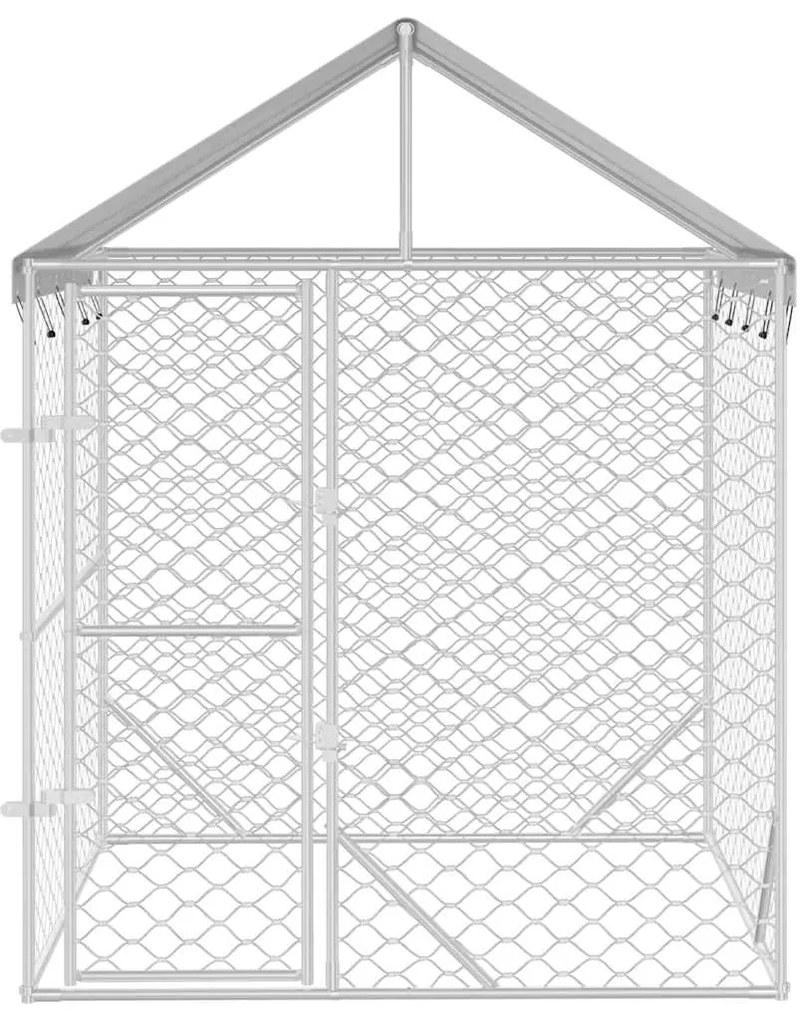 Canil de exterior com teto 2x2x2,5m aço galvanizado prateado