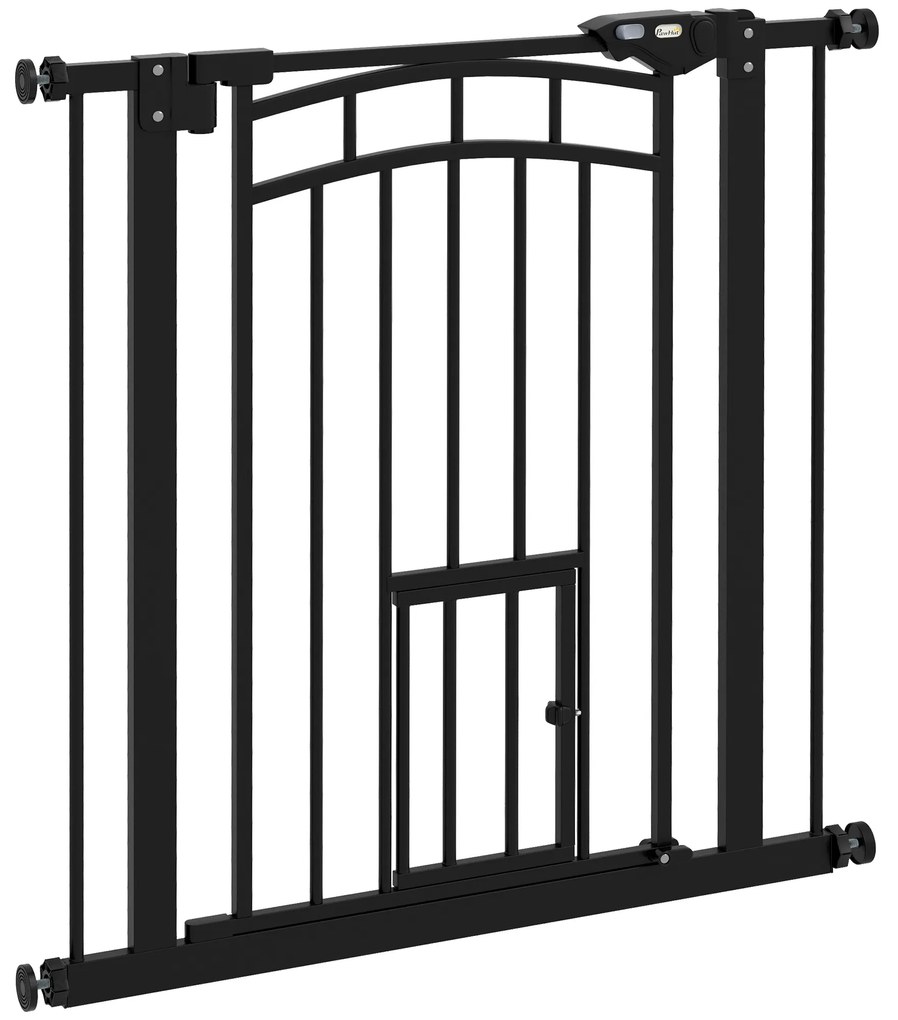 PawHut Barreira de Segurança para Animais 74-80x76 cm Aço Preto Fecho Automático Sem Perfuração | Aosom Portugal