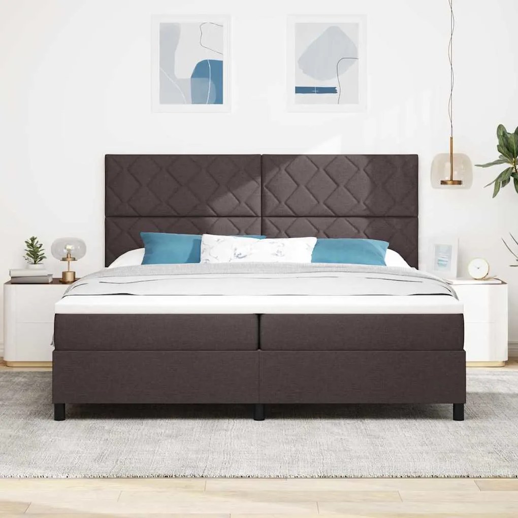 Cama Box Spring com Colchão Castanho Escuro 200x200 cm Tecido