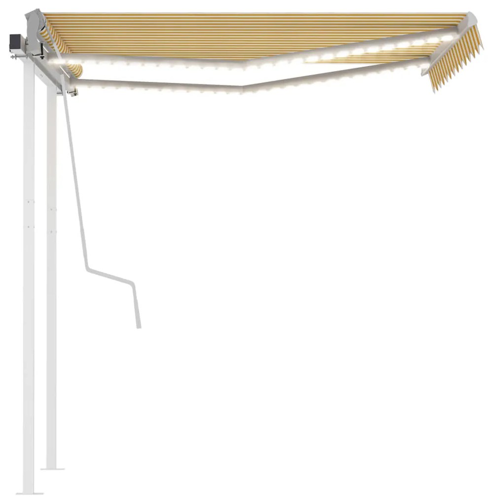 Toldo retrátil manual com LED 3x2,5 m amarelo e branco