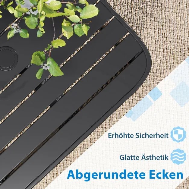 Mesa auxiliar jardim em rattan resistente às intempéries 56 x 56 x 49 cm com orifício para guarda-sol Preta