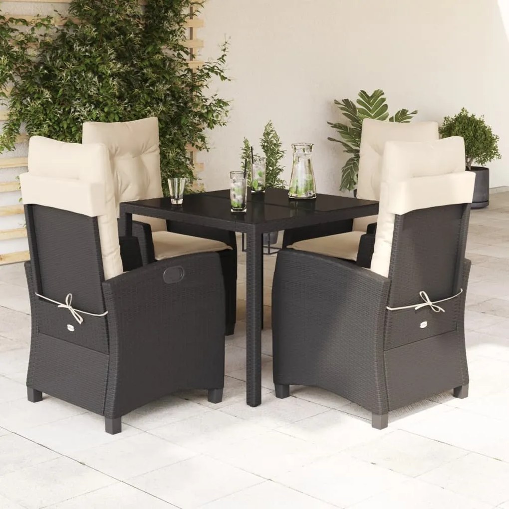 vidaXL 5 pcs conjunto de jantar p/ jardim c/ almofadões vime PE preto