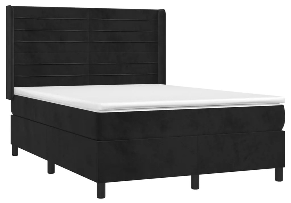 Cama box spring c/ colchão/LED 140x190 cm veludo preto
