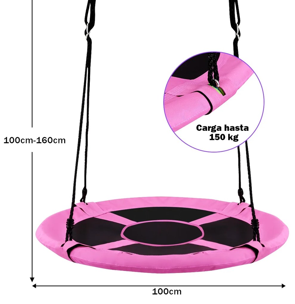 Baloiço Infantil redondo150kg Diâmetro 100cm Altura ajustável Baloiço de jardim exterior rosa