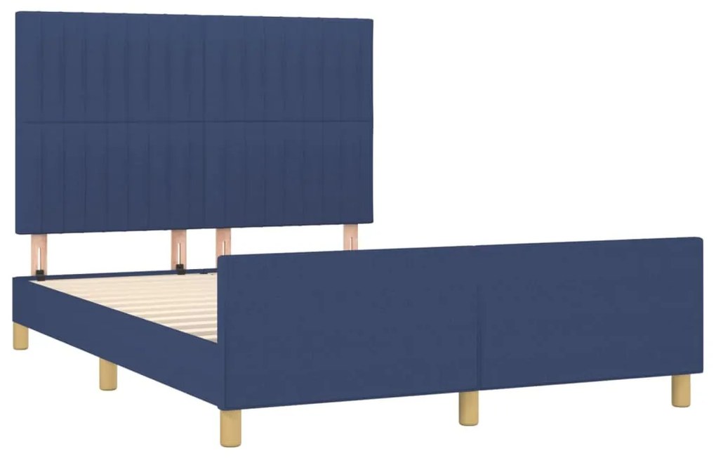 Estrutura de cama c/ cabeceira 140x190 cm tecido azul