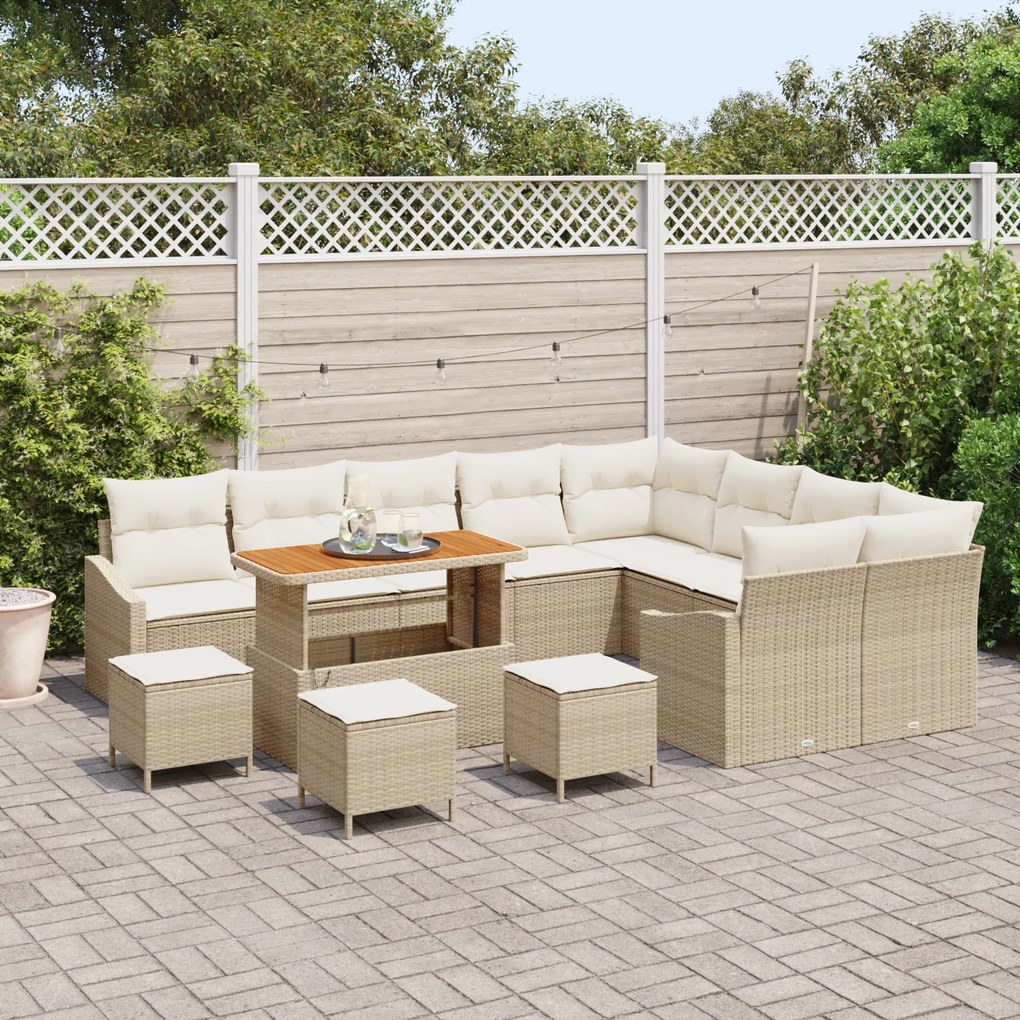 Conjunto de Sofá de Jardim vidaXL com Almofadas Bege Vime Polipropilen