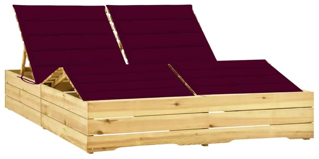 vidaXL Espreguiçadeira dupla c/ almofadões vermelho tinto pinho impre.