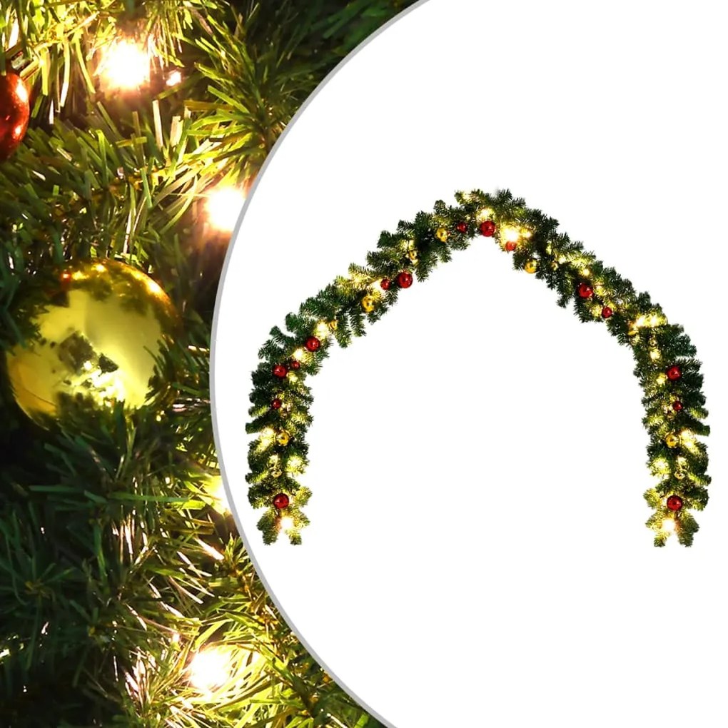 246407 vidaXL Grinalda de Natal decorada com enfeites e luzes LED 10 m