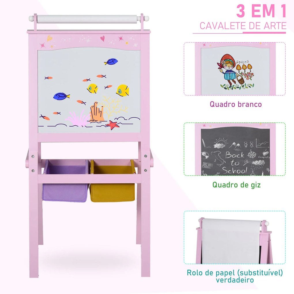 Cavalete Infantil 3 em 1 Cavalete de Arte para Crianças com Quadro Rol